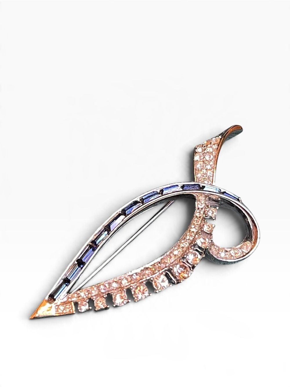 Vintage Marcel Boucher Baguette Rhinestone Asymmetrical Leaf Brooch Number 5511